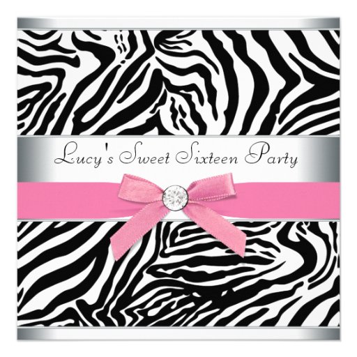 Pink Zebra Sweet Sixteen Birthday Party Personalized Invites