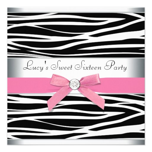 Pink Zebra Sweet Sixteen Birthday Party Personalized Invitations
