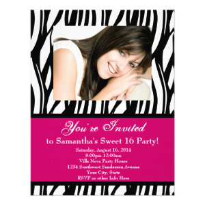 Pink Zebra Sweet Sixteen Invitations