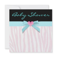 Pink Zebra Teal Heart Baby Girl Shower invitation