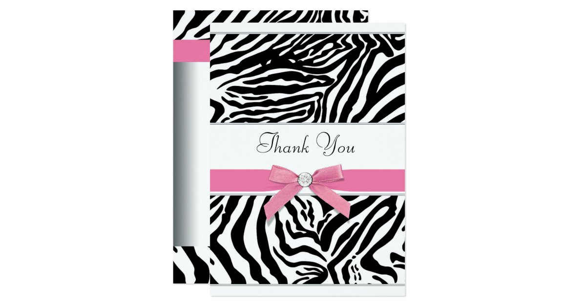 Pink Zebra Thank You Card Zazzle