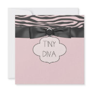Pink Zebra Tiny Diva Girl Baby Shower zazzle_invitation