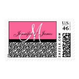 Pink Zebra Wedding Monogram Postage stamp