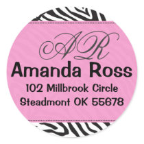 Pink Zebra with initials stickers
