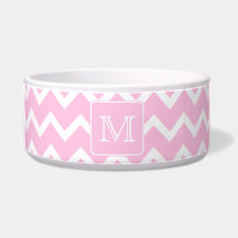 Pink Zigzags with Custom Monogram. Dog Bowl