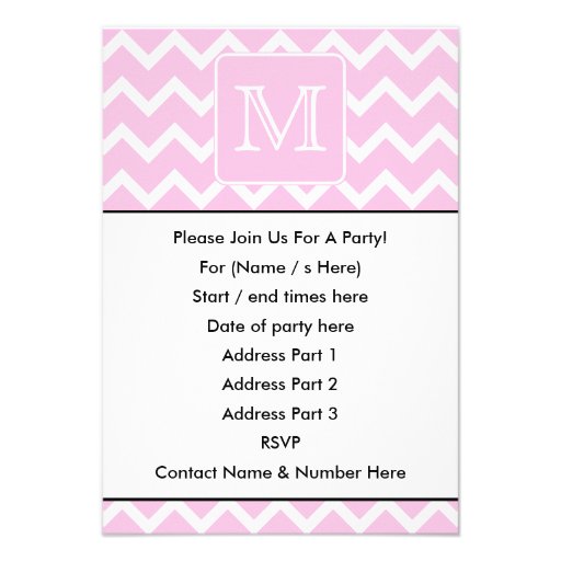 Pink Zigzags with Custom Monogram. Personalized Invitation