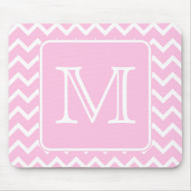 Pink Zigzags with Custom Monogram. Mouse Pads