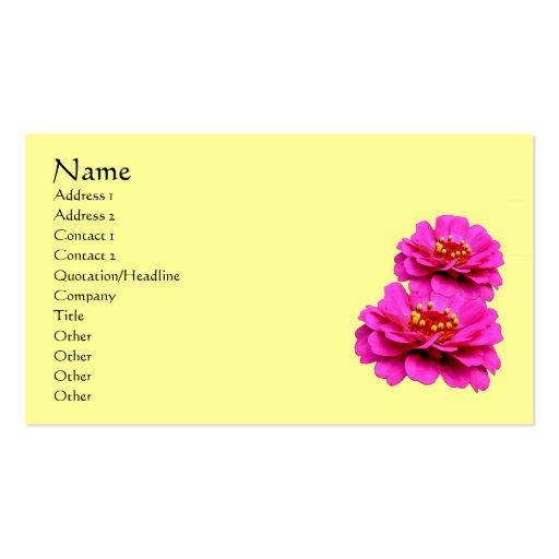 Pink Zinnia Flowers Business Card (front side)