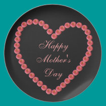 Pink Zinnia Heart Mother's Day plates