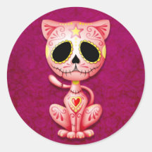 Pink Zombie Sugar Kitten Round Stickers