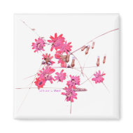Pinkish Red colorized scattered wildflowers magnet