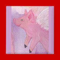Pinky the Flying Pig Square Magnet