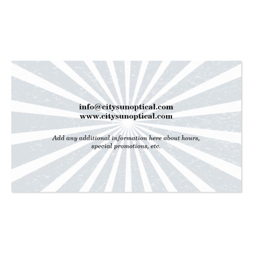 Pinpoint Grungy Rays Glasses Business Card Templates (back side)