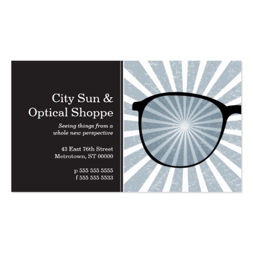 Pinpoint Grungy Rays Glasses Business Card Templates (front side)