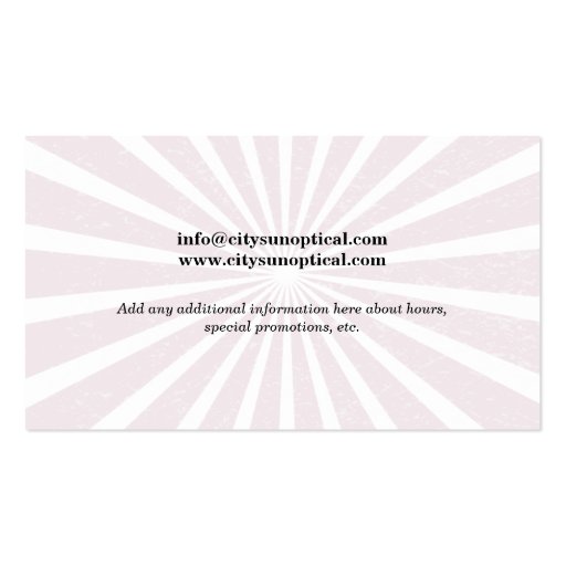 Pinpoint Grungy Rays Glasses Business Card Template (back side)