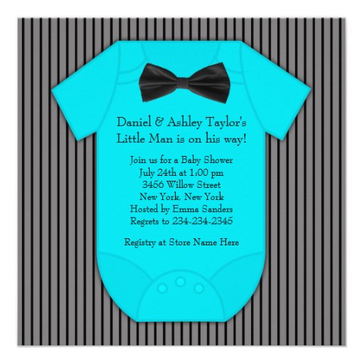 Pinstripe Black Blue Baby Boy Shower Invitation