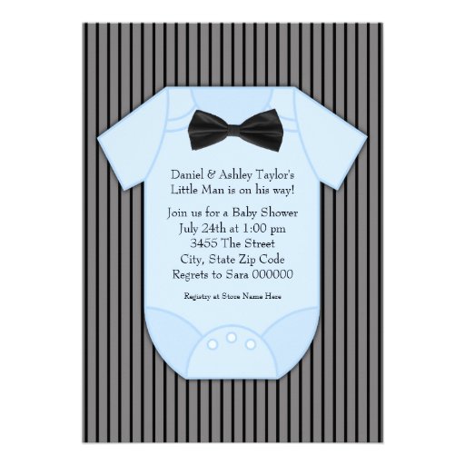 Pinstripe Black Blue Baby Boy Shower Invitations