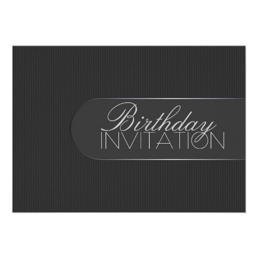 Pinstripe Black Silver Birthday Party Invitation