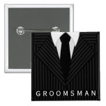 Pinstripe Suit Bachelor Party Groomsman Square Pin buttons