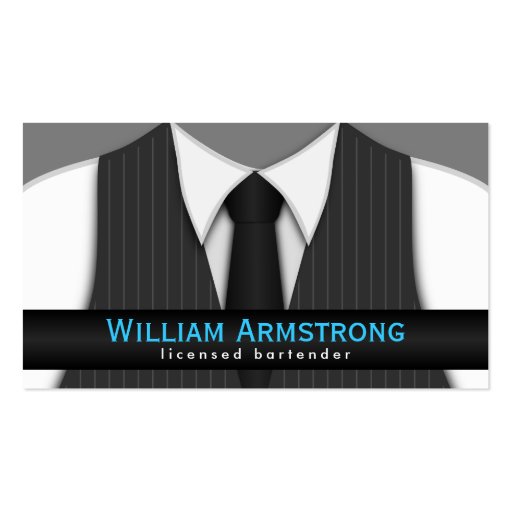 Pinstripe Suit Vest Tie Bartender Business Cards (front side)