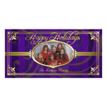 Pinstriped Purple Golden Faux Jewel Photo Cards