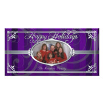 Pinstriped Purple Silver Faux Jewel Photo Cards