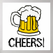 Pint of Brew in Mug Drawing CHEERS! Posters