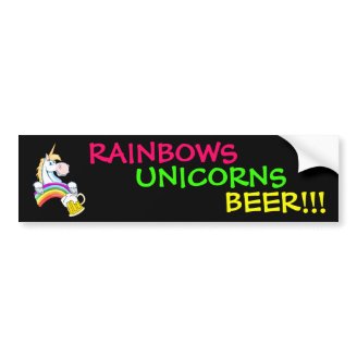 Pint of Gold at End of Rainbow (Plus Unicorn) Bumper Stickers