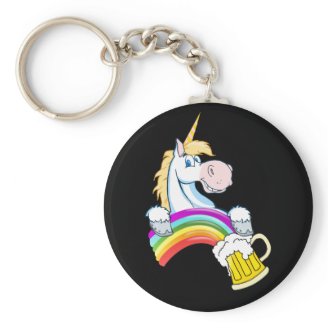 Pint of Gold at End of Rainbow (Plus Unicorn) Keychains