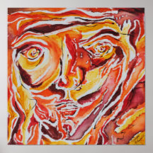 Pintura abstracta de una cara, de acrílico en lona posters