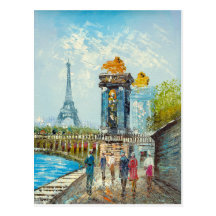 Pintura de la escena de la torre Eiffel de París Postales