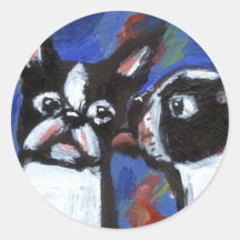 Pintura del beso del amor de Boston Terrier Pegatinas