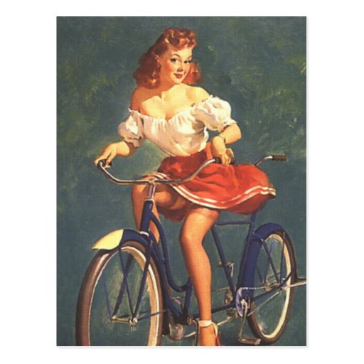 Pinup Beauty On Her Bike Postcard