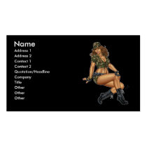 army, military, pinup, wife, reserves, girl, al rio, camo, boots, Business Card with custom graphic design