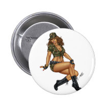 army, military, pinup, girl, woman, wife, wives, boots, camo, Button with custom graphic design