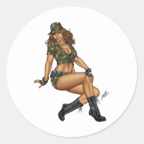 army, military, pinup, girl, woman, wife, wives, boots, camo, Sticker with custom graphic design