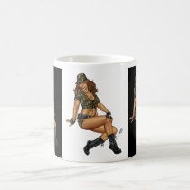 army, military, pinup, girl, woman, wife, wives, boots, camo, Mug with custom graphic design