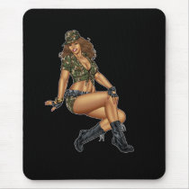 army, military, pinup, girl, woman, wife, wives, boots, camo, Mouse pad with custom graphic design