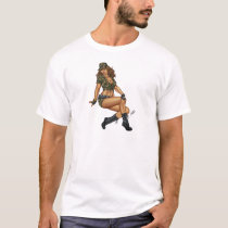 army, military, pinup, girl, woman, wife, wives, boots, camo, Camiseta com design gráfico personalizado