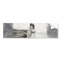 PINUP GIRL ON MOTORCYCLE. BUMPER STICKER