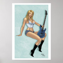 Pinup girl with guitar poster