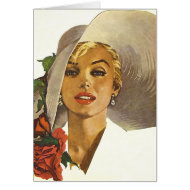 Pinup Girl with Large Summer Sun Hat Greeting Card