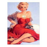 Pinup in Red Dress Post Card