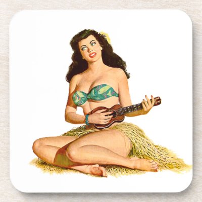 Pinup Pin up playing guitar in bikini Drink Coaster