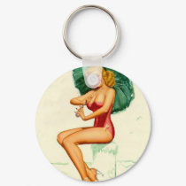 Pinup Posing at the Beach keychains
