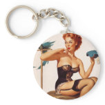 Pinup With Parrot Key Chains