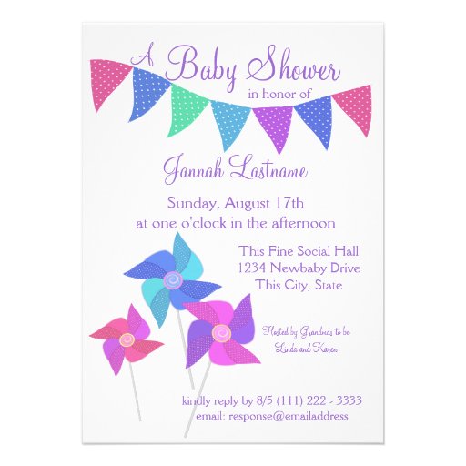 Pinwheels and Polka Dot Pennants Baby Shower Custom Invites