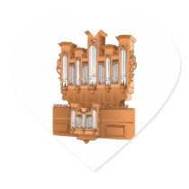 Pipe Organ, Church Organ Graphic Brown Heart Stickers