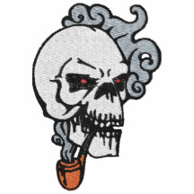 Pipe Smoking Skull Embroidered Shirt