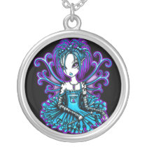 piper, dragonfly, fairy, tutu, teal, faery, faerie, fae, pixie, fantasy, art, myka, jelina, mika, big, eyed, faeries, Necklace with custom graphic design